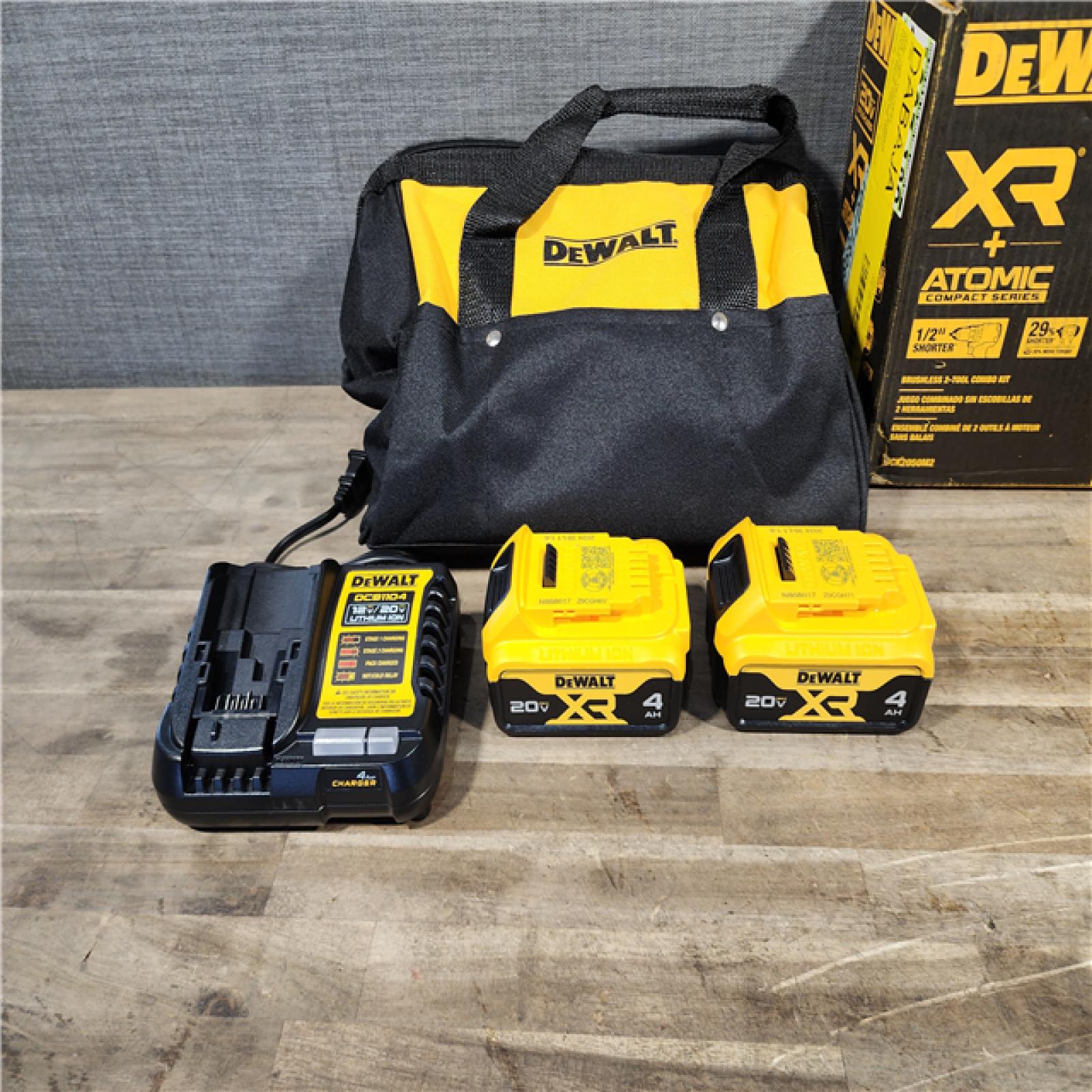 HOUSTON LOCATION - AS-IS DEWALT 20V MAX XR Hammer Drill and ATOMIC Impact Driver 2 Tool Cordless Combo Kit with (2) 4.0Ah Batteries  Charger  and Bag