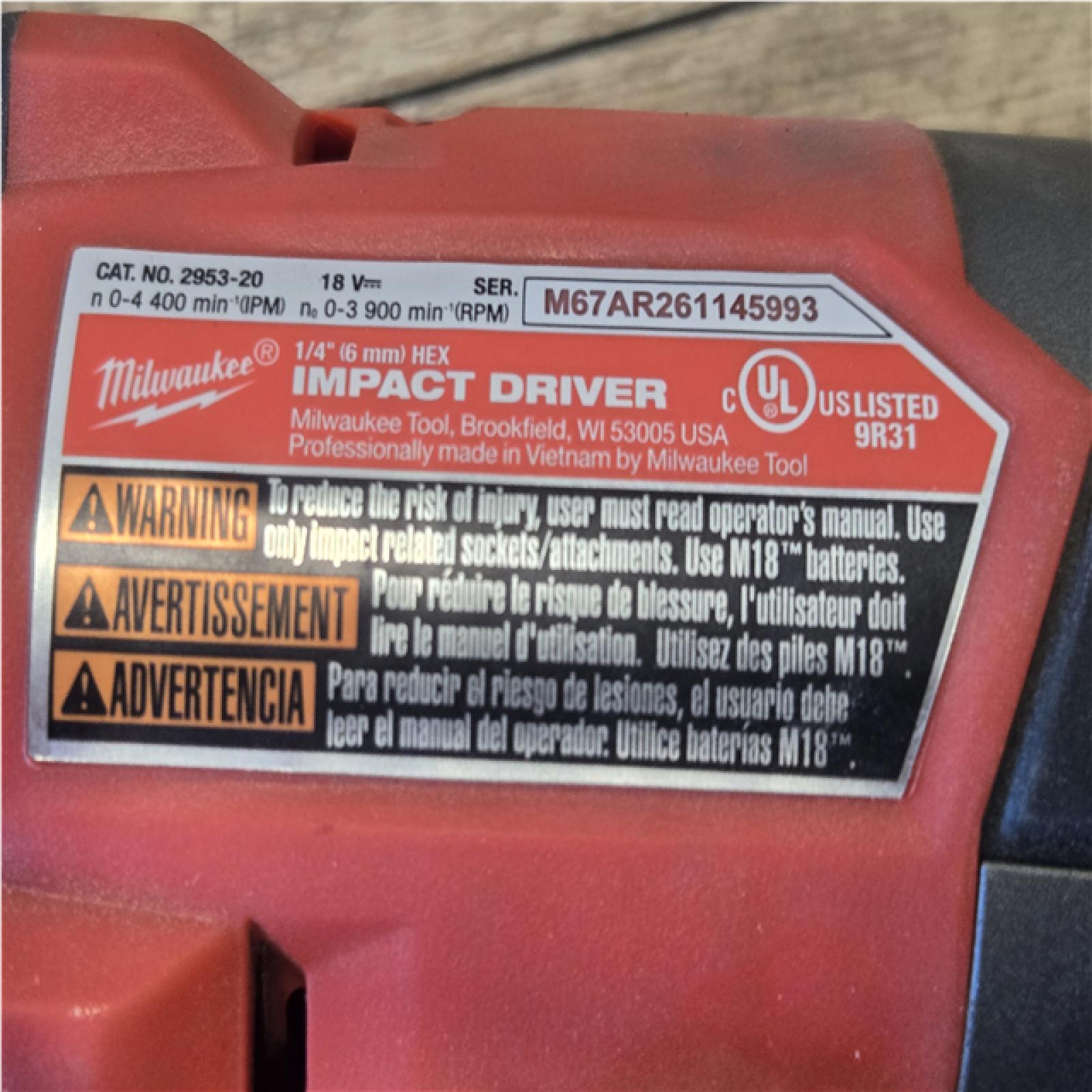 AS-IS Milwaukee FUEL 18V Lithium-Ion Brushless Cordless 1/4 in. Hex Impact Driver (Tool-Only)