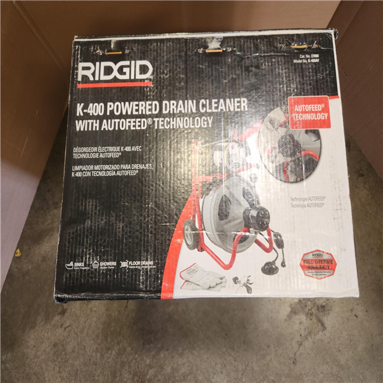 Phoenix NEW RIDGID K-400 AutoFeed Drain Cleaning Snake Auger 120-Volt Drum Machine and C-32IW 3/8 in. x 75 ft. Cable + Tool Set & Gloves (SEALED)