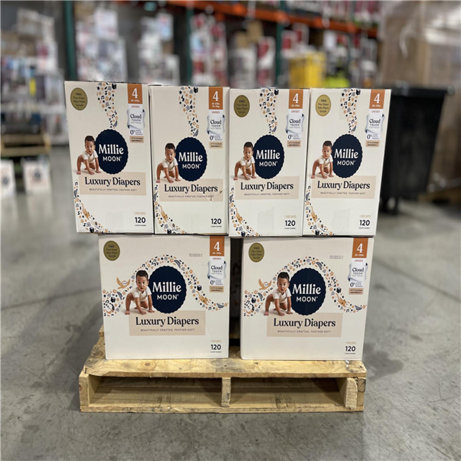 DALLAS LOCATION -Millie Moon Luxury Disposable Diapers - Size 4 - 120ct PALLET-(20 CASES)