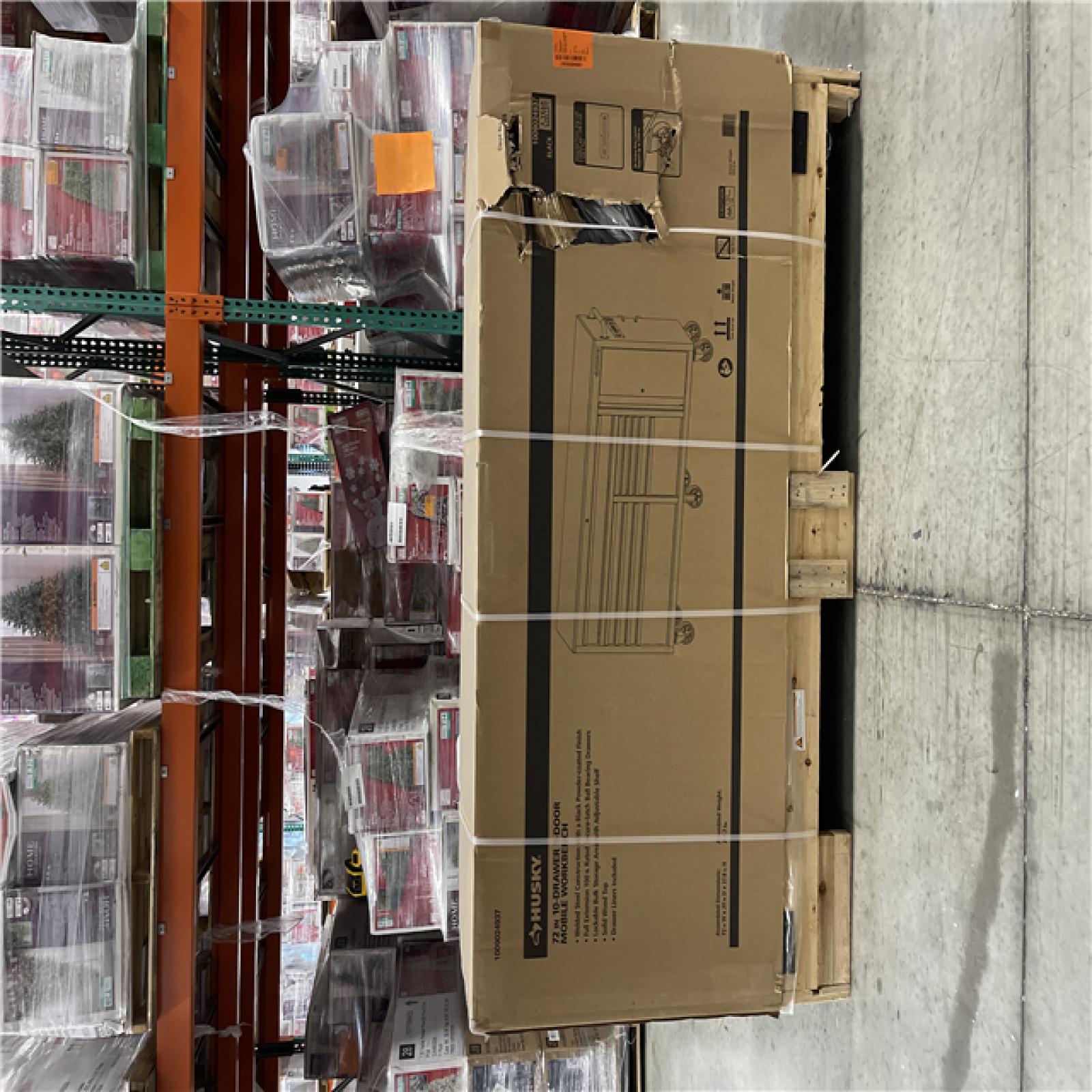 DALLAS LOCATION - Husky Standard Duty 72 in. W x 20 in. D 10-Drawer Black Mobile Workbench Cabinet with Solid Wood Top