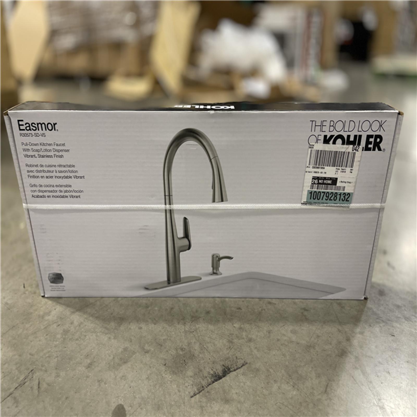DALLAS LOCATION - NEW KOHLER Easmor Single-Handle Pull Down Sprayer Kitchen Faucet in Vibrant Stainless (LOT OF 7)