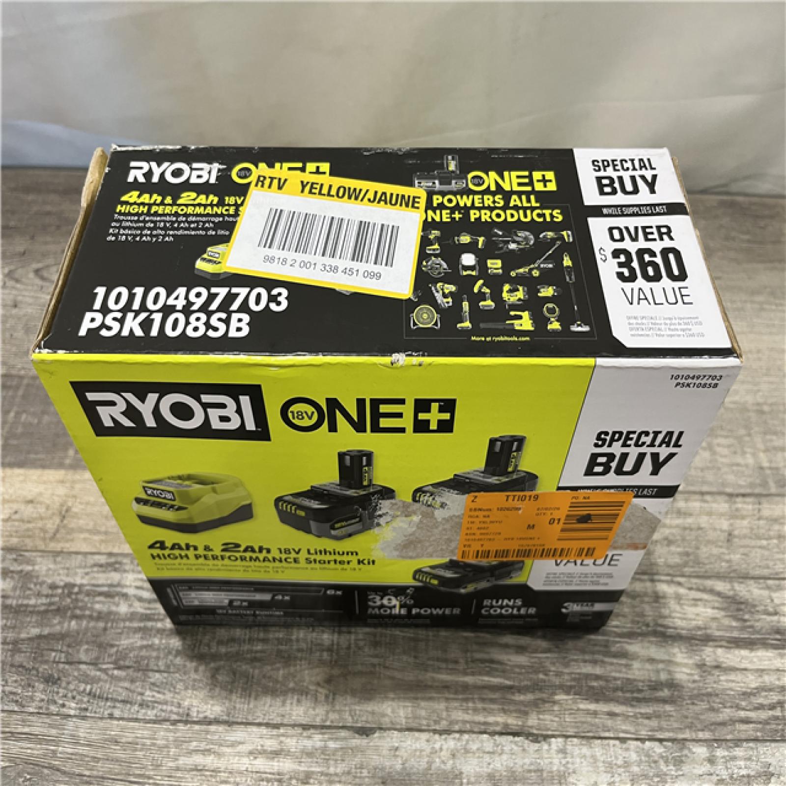 NEW - RYOBI ONE+ 18V Lithium-Ion HIGH PERFORMANCE Starter Kit with 2.0 Ah Battery, (2) 4.0 Ah Batteries, and Charger