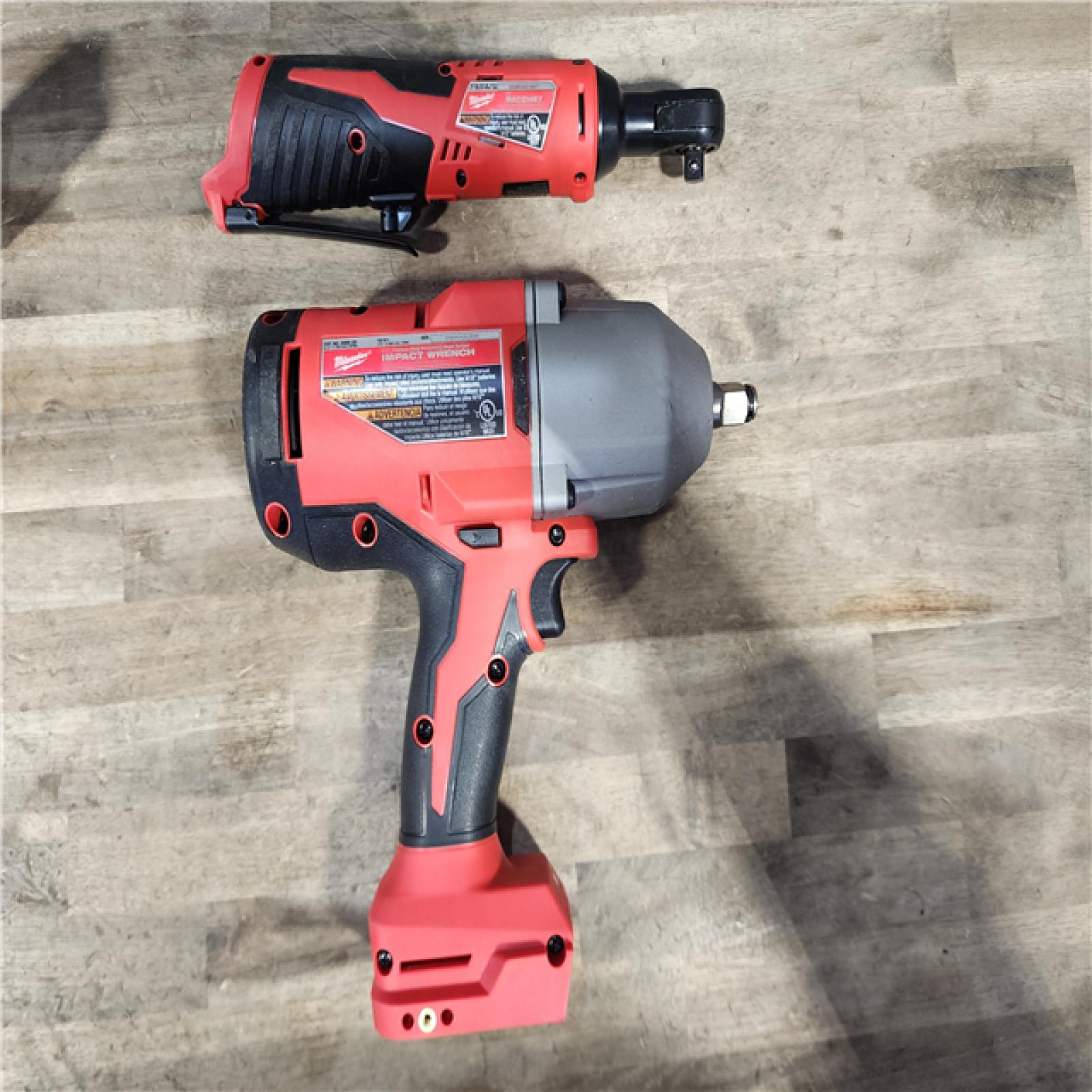 HOUSTON LOCATION - AS-IS Milwaukee M12/M18 12/18V Lithium-Ion Cordless 3/8 in. Ratchet and 1/2 in. High Torque Impact Wrench with Friction Ring Combo Kit
