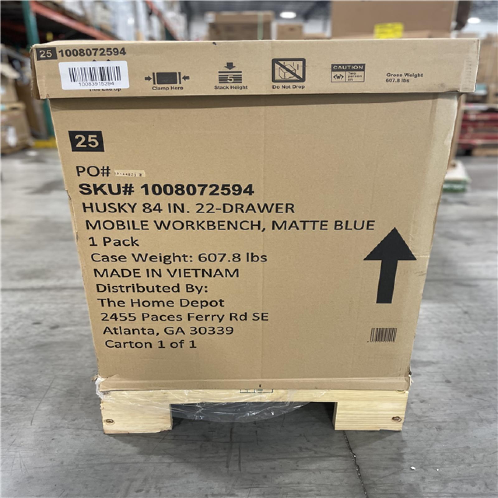 DALLAS LOCATION- AS-IS HUSKY Heavy Duty 84 in. W x 24 in. D Matte Blue/Woodtop Mobile Workbench