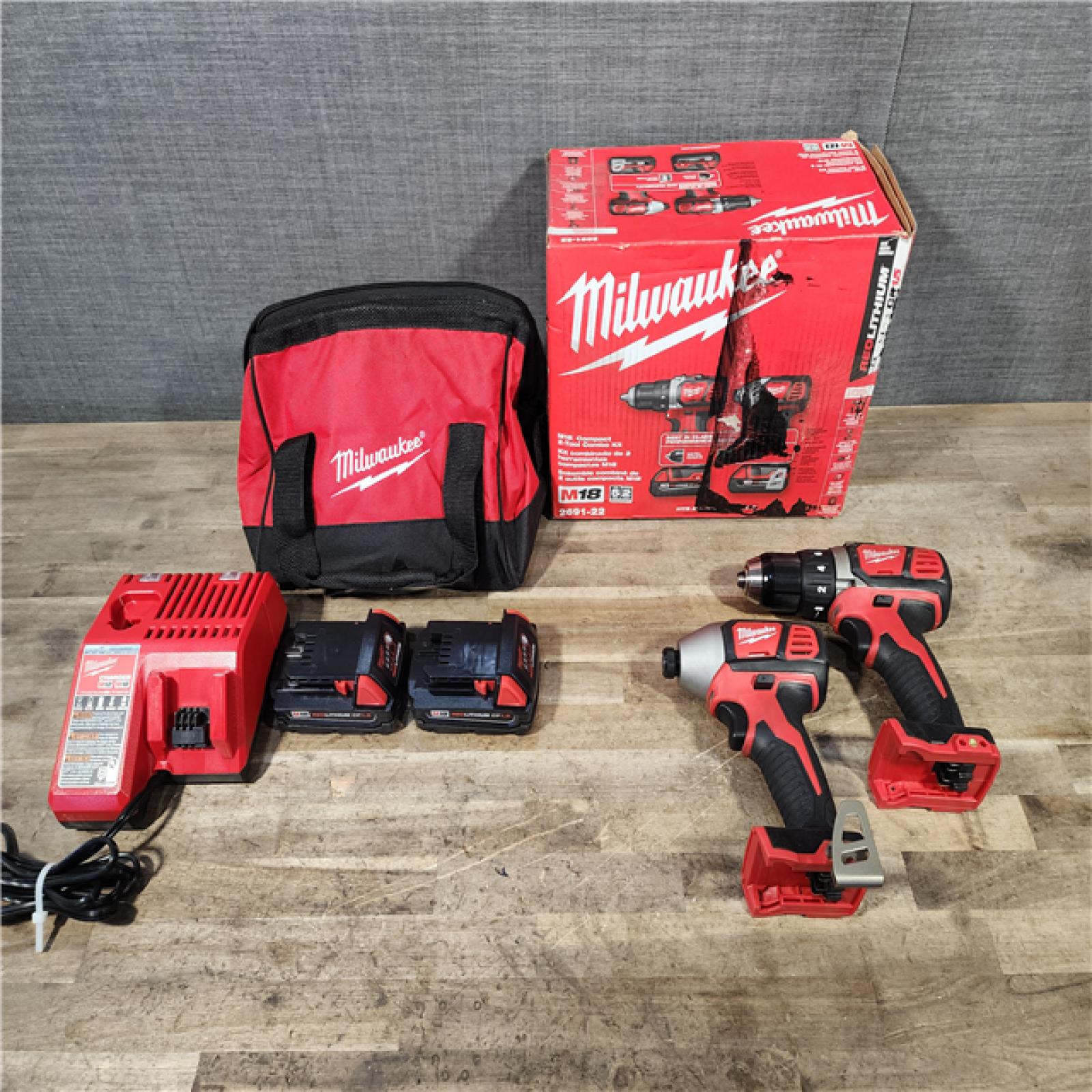 HOUSTON LOCATION - AS-IS Milwaukee 18V Cordless Brushed 2-Tool Drill/Driver and Impact Driver Kit