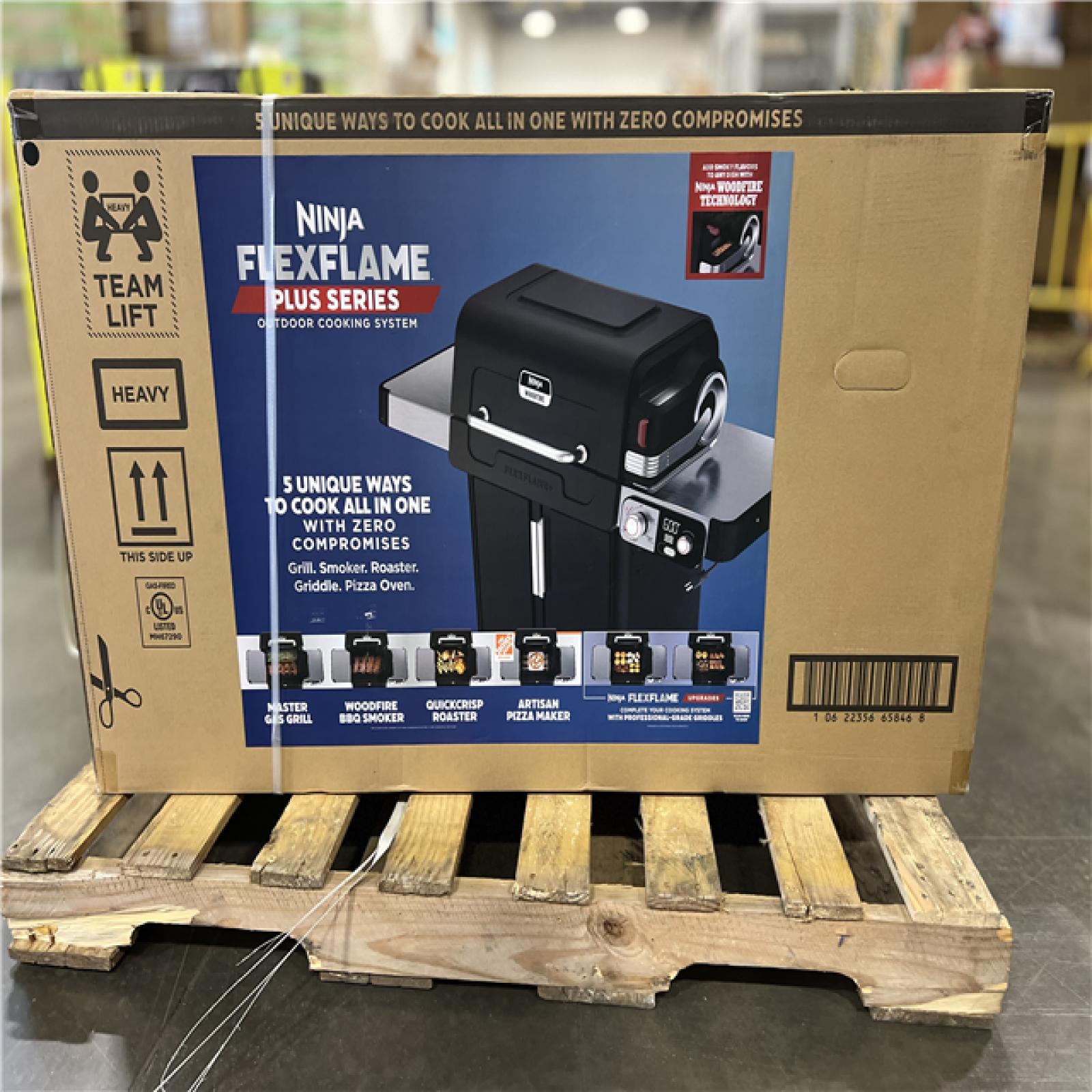 DALLAS LOCATION - NINJA FlexFlame Plus 3-Burner Outdoor Cooking System, 5-in-1 Propane and Electric Grill, Smoker, Roaster, Pizza Maker in Black