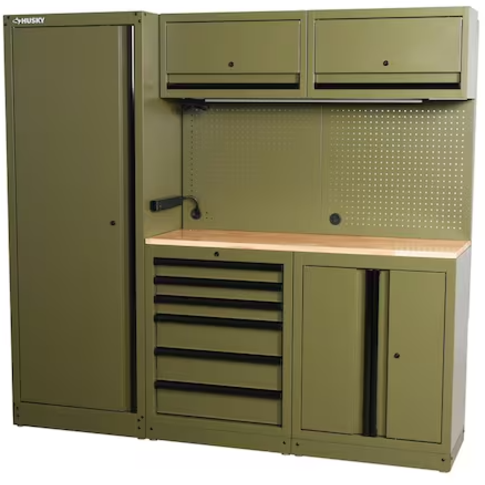DALLAS LOCATION- AS-IS HUSKY 80.2 in. W x 75 in. H x 19.2 in. D Steel 8-Piece Garage Storage System Matte Army Green