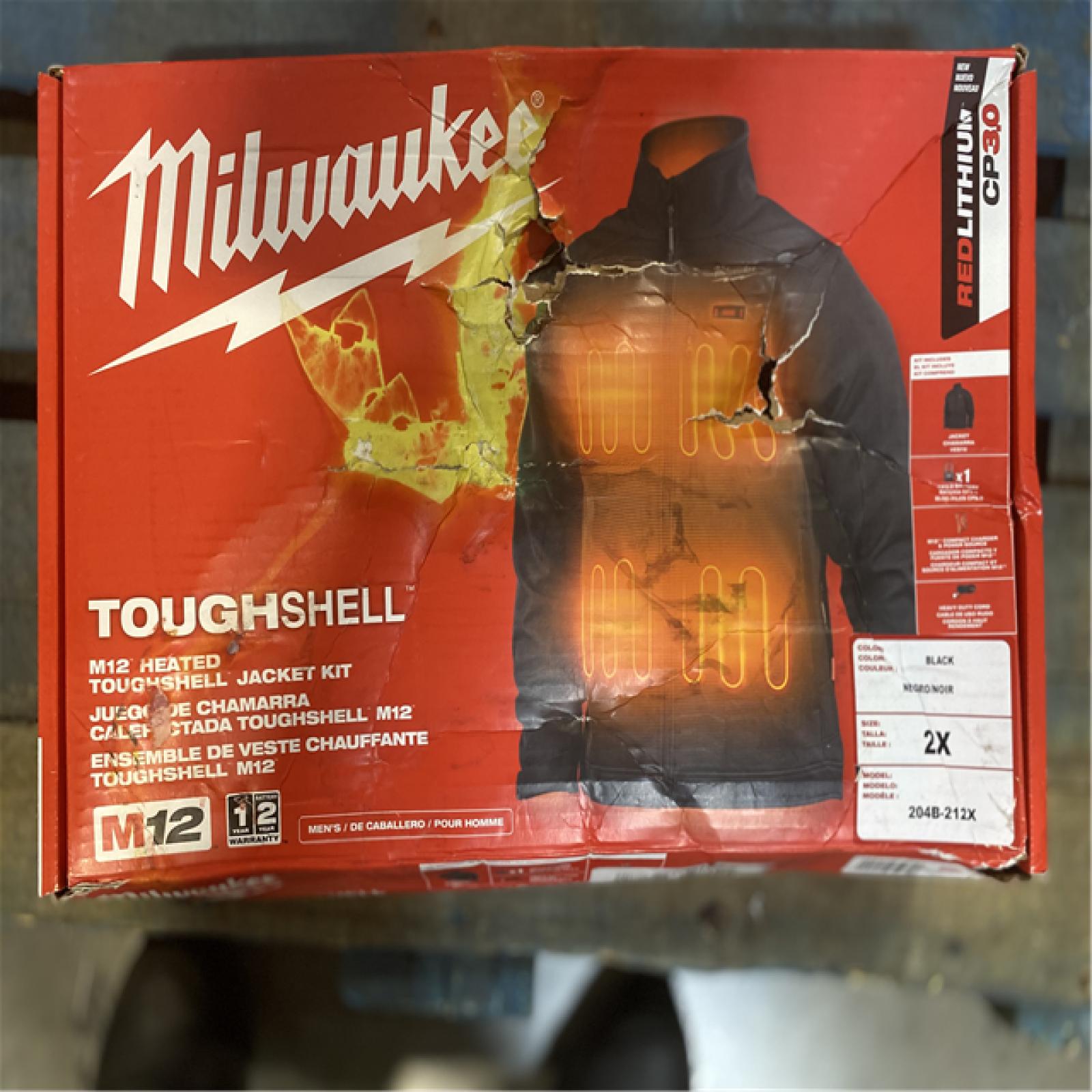NEW!- Milwaukee Men's 2X-Large M12 12V Lithium-Ion Cordless TOUGHSHELL Black Heated Jacket with (1) 3.0 Ah Battery and Charger