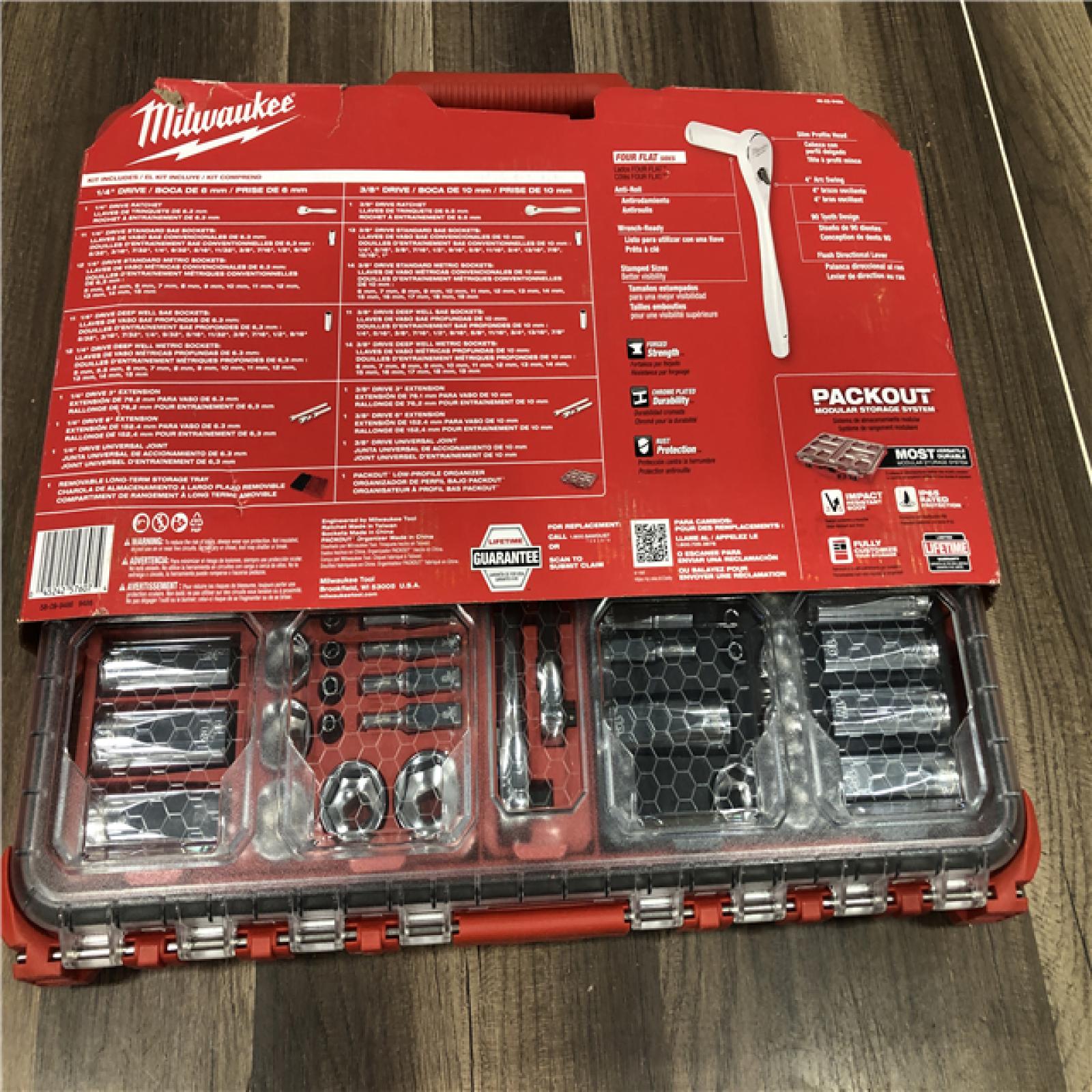 NEW- Milwaukee 3/8 in. and 1/4 in. Drive SAE/Metric Ratchet and Socket Mechanics Tool Set with PACKOUT Case (106-Piece)