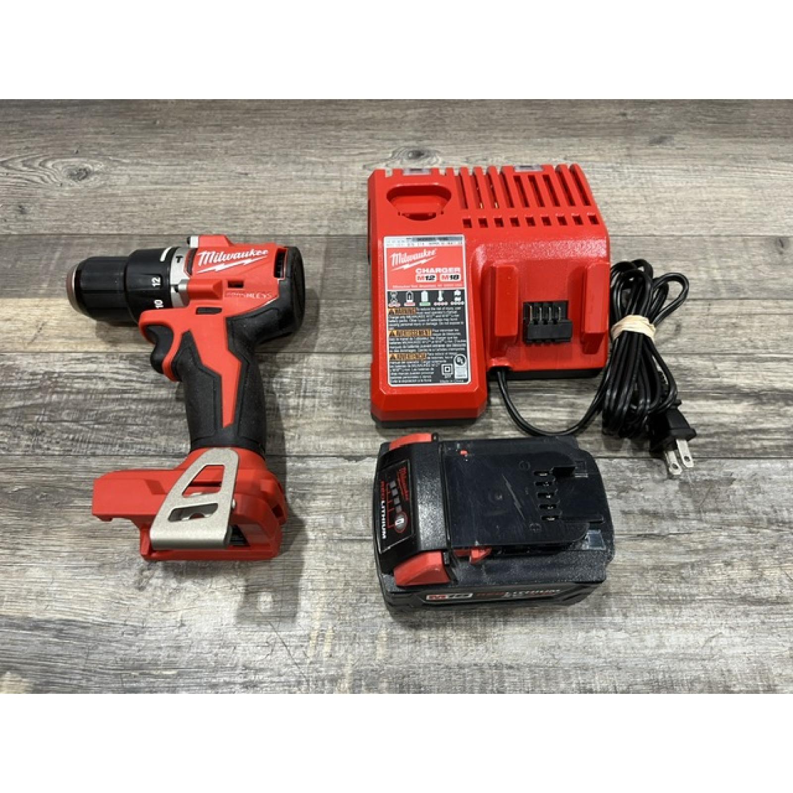 AS-IS Milwaukee 18V Lithium-Ion Brushless Cordless 1/2 in. Compact Hammer Drill/Driver Kit