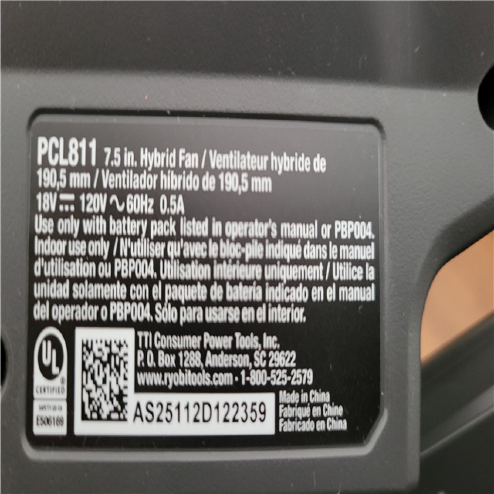 California NEW Ryobi One+ 18V Hybrid 7.5 Fan (Tool Only)