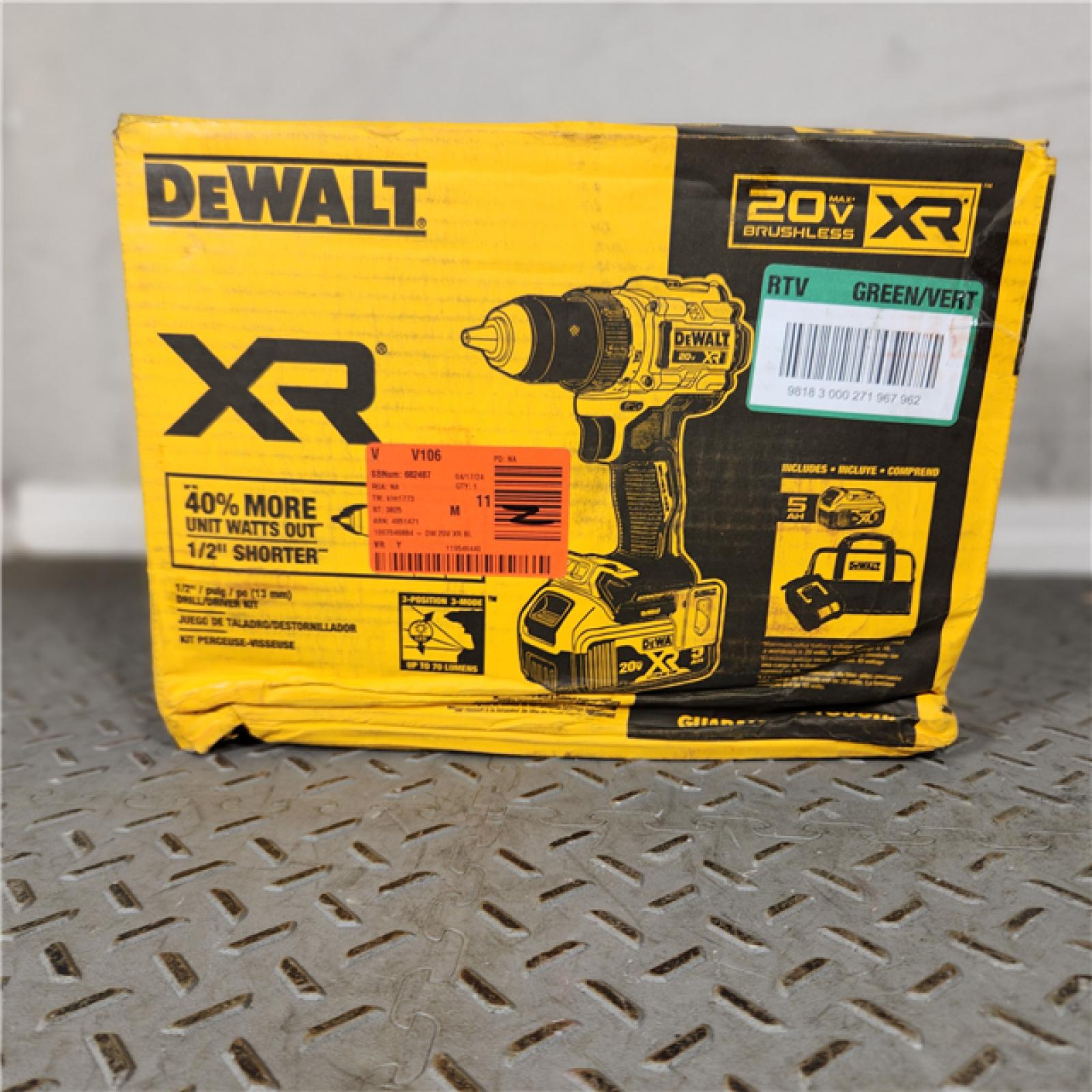 Houston Location - AS-IS DEWALT DCD800P1 20V MAX* XR Brushless Cordless Lithium-Ion 1/2 Drill/Driver KIT 5.0AH - Appears IN LIKE NEW Condition