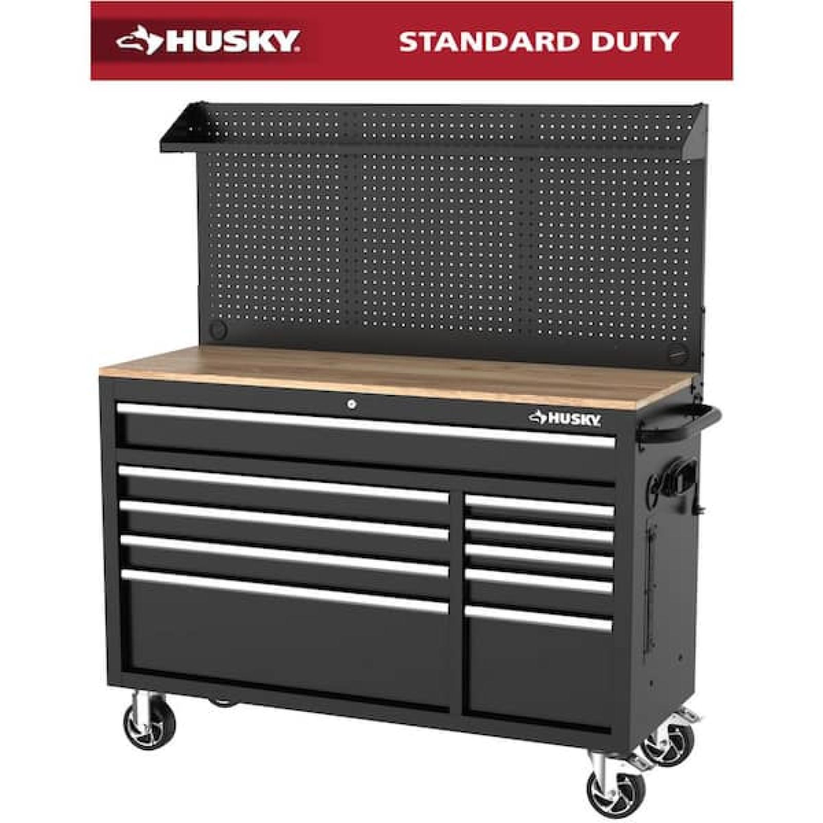 Phoenix NEW Husky Modular Tool Storage 52 in. W Standard Duty Black Mobile Workbench Cabinet with Pegboard