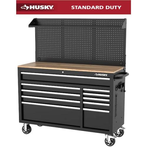 Phoenix NEW Husky Modular Tool Storage 52 in. W Standard Duty Black Mobile Workbench Cabinet with Pegboard