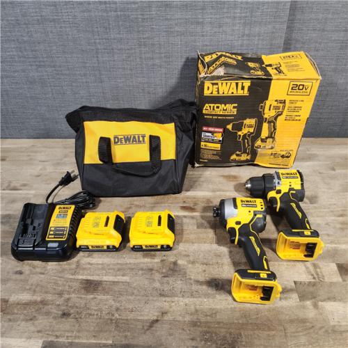 HOUSTON LOCATION - AS-IS Dewalt DCK225D2 20V MAX ATOMIC Brushless Compact Lithium-Ion 1/2 in. Cordless Drill Driver and 1/4 in. Impact Driver Combo Kit with 2 Batteries 2 Ah
