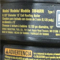 AS-IS DEWALT 1-3/4 in. 15 Degree Pneumatic Coil Roofing Nailer