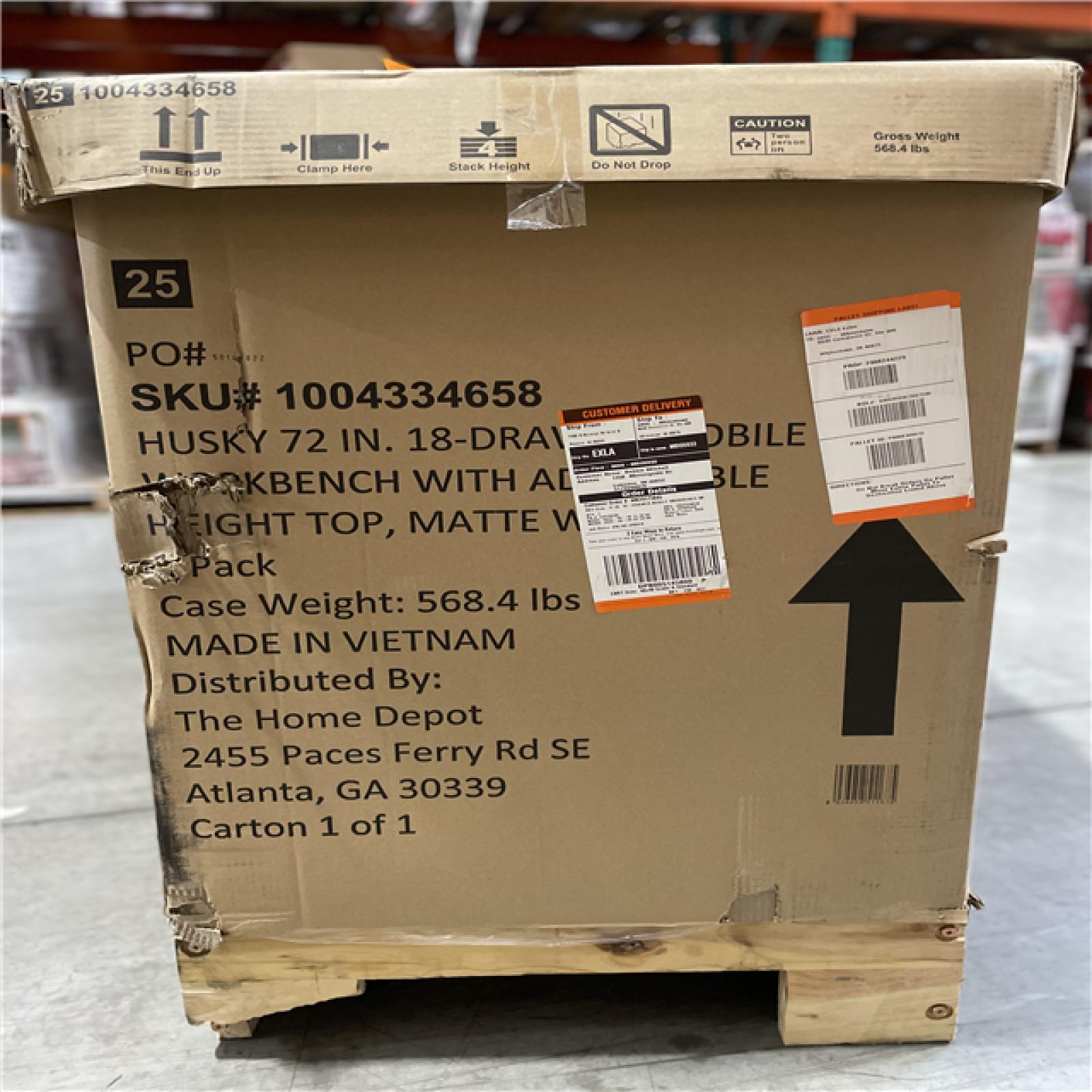 DALLAS LOCATION- AS-IS HUSKY 72 in. W x 24 in. D 18-Drawer Heavy Duty Adjustable Height Mobile Workbench Cabinet