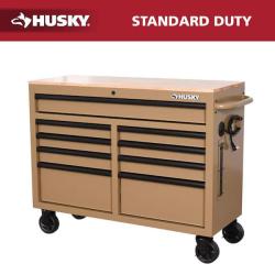 Phoenix NEW Husky Standard Duty 46 in. W x 18 in. D 9-Drawer Gloss Tan Mobile Workbench Cabinet with Solid Wood Top