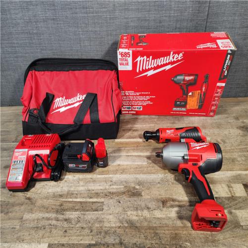 HOUSTON LOCATION - AS-IS Milwaukee 12/18V Lithium-Ion Cordless 3/8 in. Ratchet and 1/2 in. High Torque Impact Wrench with Friction Ring Combo Kit