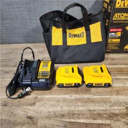 HOUSTON LOCATION - AS-IS Dewalt DCK225D2 20V MAX ATOMIC Brushless Compact Lithium-Ion 1/2 in. Cordless Drill Driver and 1/4 in. Impact Driver Combo Kit with 2 Batteries 2 Ah