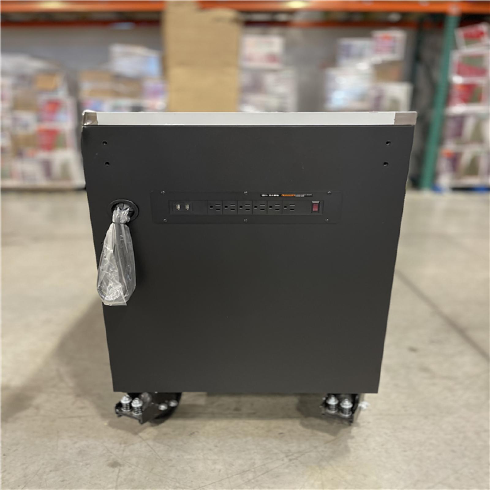 DALLAS LOCATION- AS-IS Husky Tool Storage Heavy Duty 96 in. W x 24 in. D Matte Black Mobile Workbench Cabinet with Stainless Steel Top