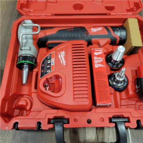 AS-IS  Milwaukee M12 12-Volt Lithium-Ion Cordless PEX Expansion Tool Kit with (2) 1.5 Ah Batteries, (3) Expansion Heads and Hard Case