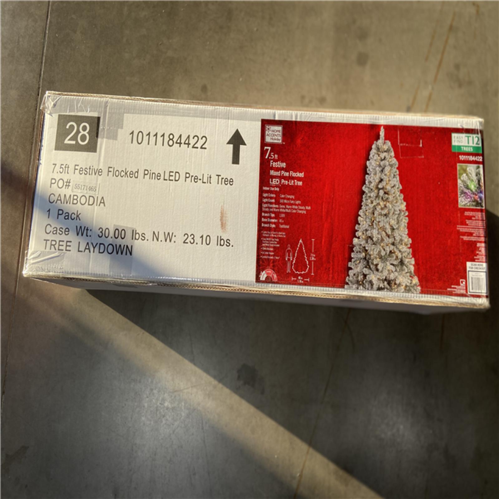 NEW! - Home Accents Holiday 7.5 ft. Festive Mixed Pine Flocked LED Pre-Lit Artificial Christmas Tree T12