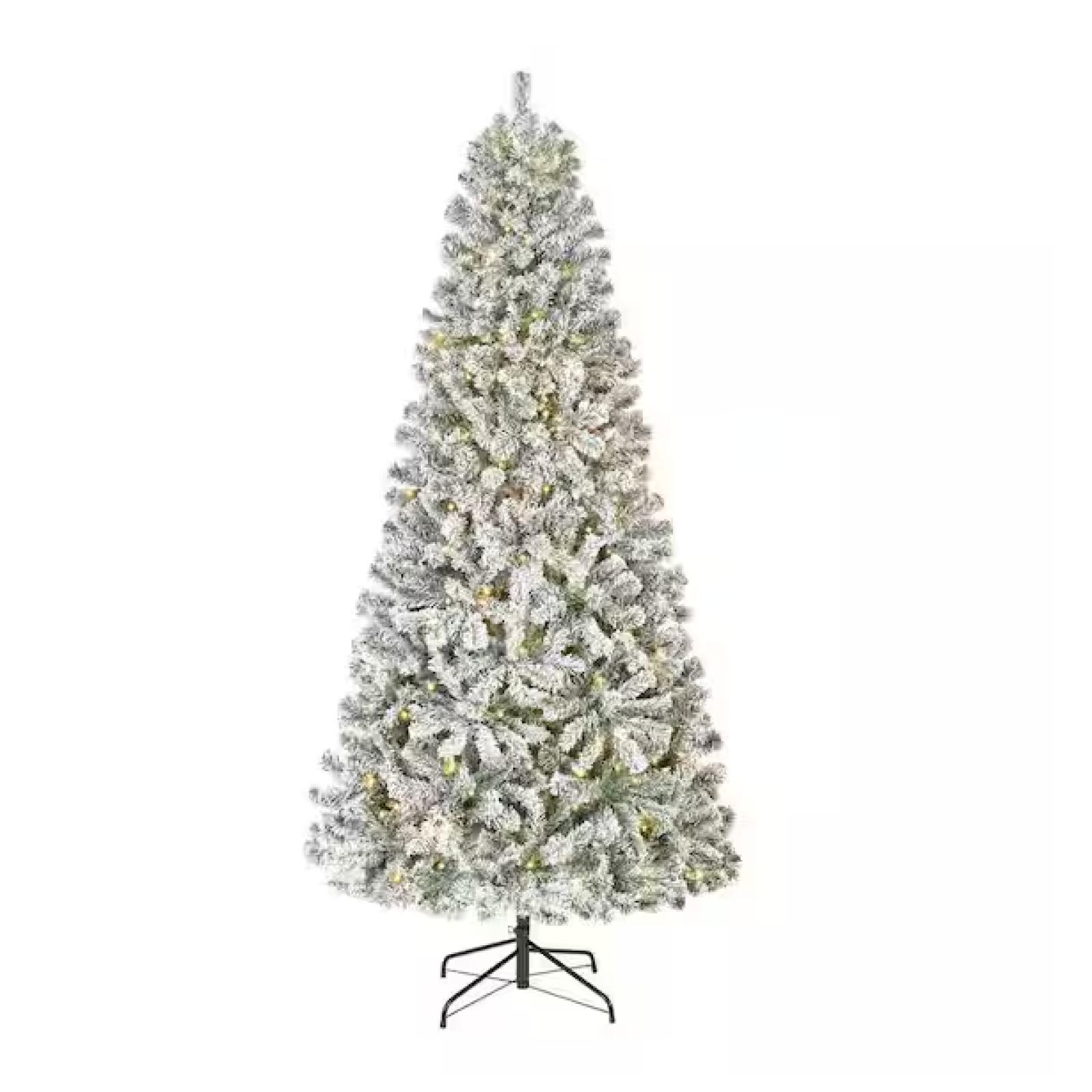 DALLAS LOCATION - Home Accents Holiday 7.5 ft. Festive Mixed Pine Flocked LED Pre-Lit Artificial Christmas Tree T12 - Retail $903