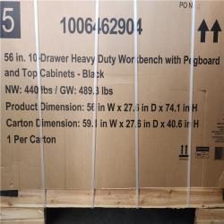 Phoenix NEW Husky 56 in. W x 27.6 in. D 10-Drawer Matte Black Heavy-Duty Mobile Workbench with Pegboard and Top Cabinets (SEALED)