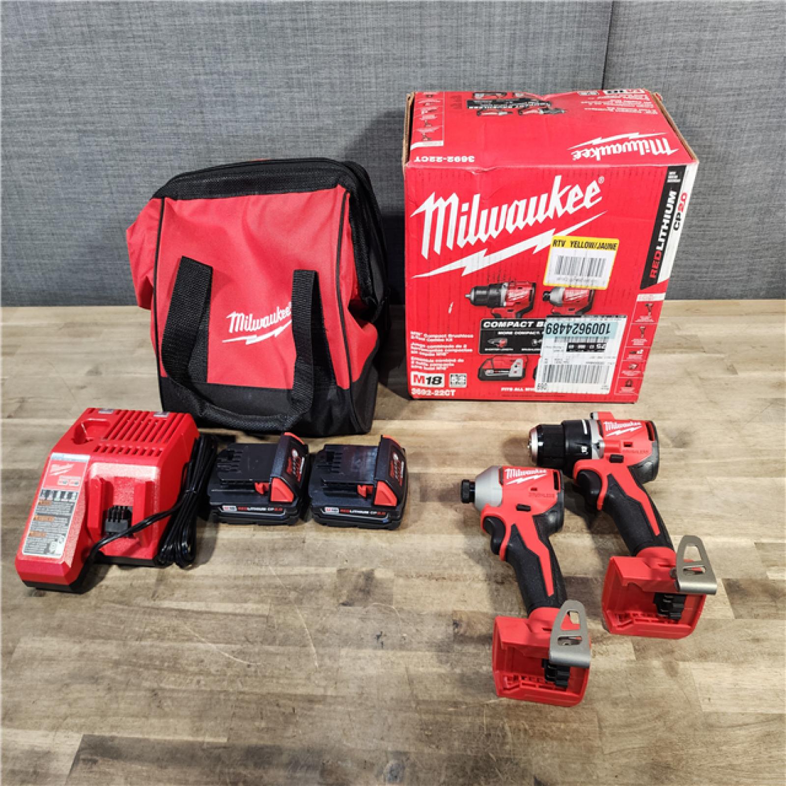 HOUSTON LOCATION - AS-IS M18 18V Lithium-Ion Brushless Cordless Compact Drill/Impact Combo Kit (2-Tool) W/(2) 2.0 Ah Batteries, Charger & Bag
