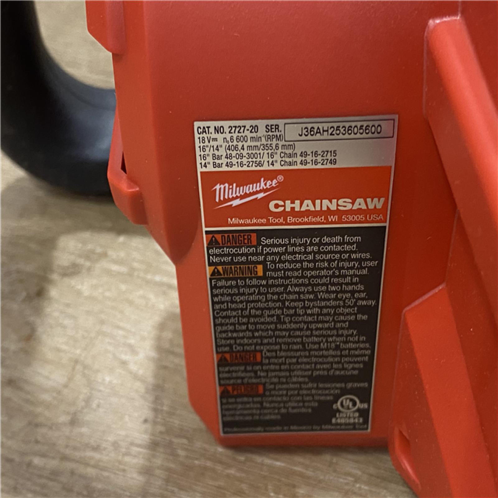 AS-IS Milwaukee FUEL 16 in. 18V Lithium-Ion Brushless Battery Chainsaw (Tool-Only)