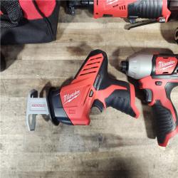 HOUSTON LOCATION - AS-IS (APPEARS LIKE NEW) MILWAUKEE M12 12V Lithium-Ion Cordless Combo Kit (5-Tool) with Two 1.5Ah Batteries, Charger & Tool Bag