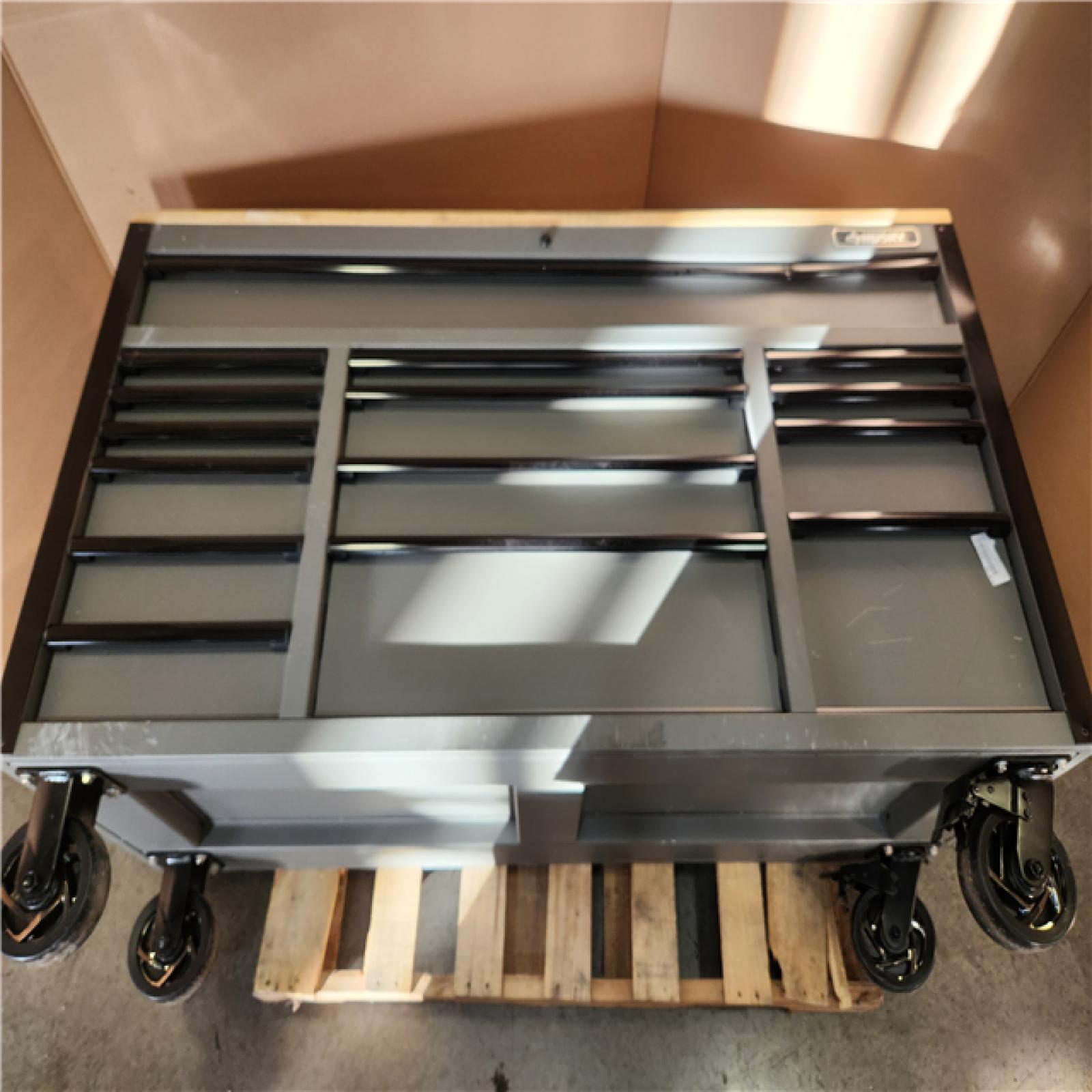 Phoenix AS-IS Husky Heavy Duty 61 in. W x 23 in. D 15-Drawer Matte Gray Mobile Workbench Cabinet with Solid Wood Top