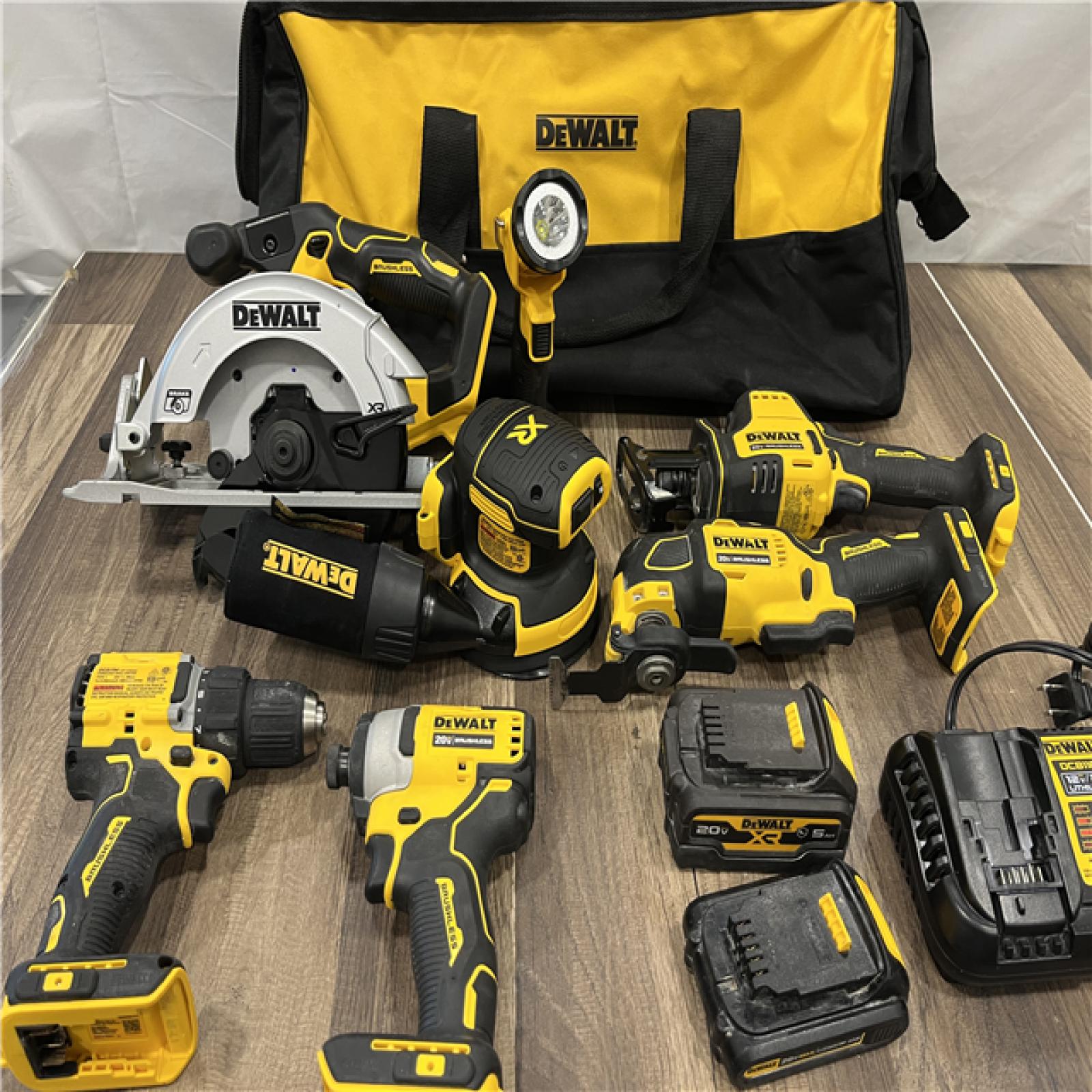 AS-IS DEWALT 20-Volt MAX Lithium-Ion Cordless 7-Tool Combo Kit with 2.0 Ah Battery, 5.0 Ah Battery and Charger