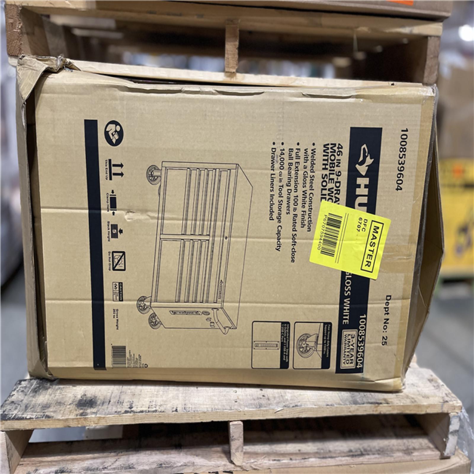 DALLAS LOCATION -  Husky Tool Storage 46 in. W x 18 in. D 9-Drawer Gloss White Mobile Workbench Cabinet