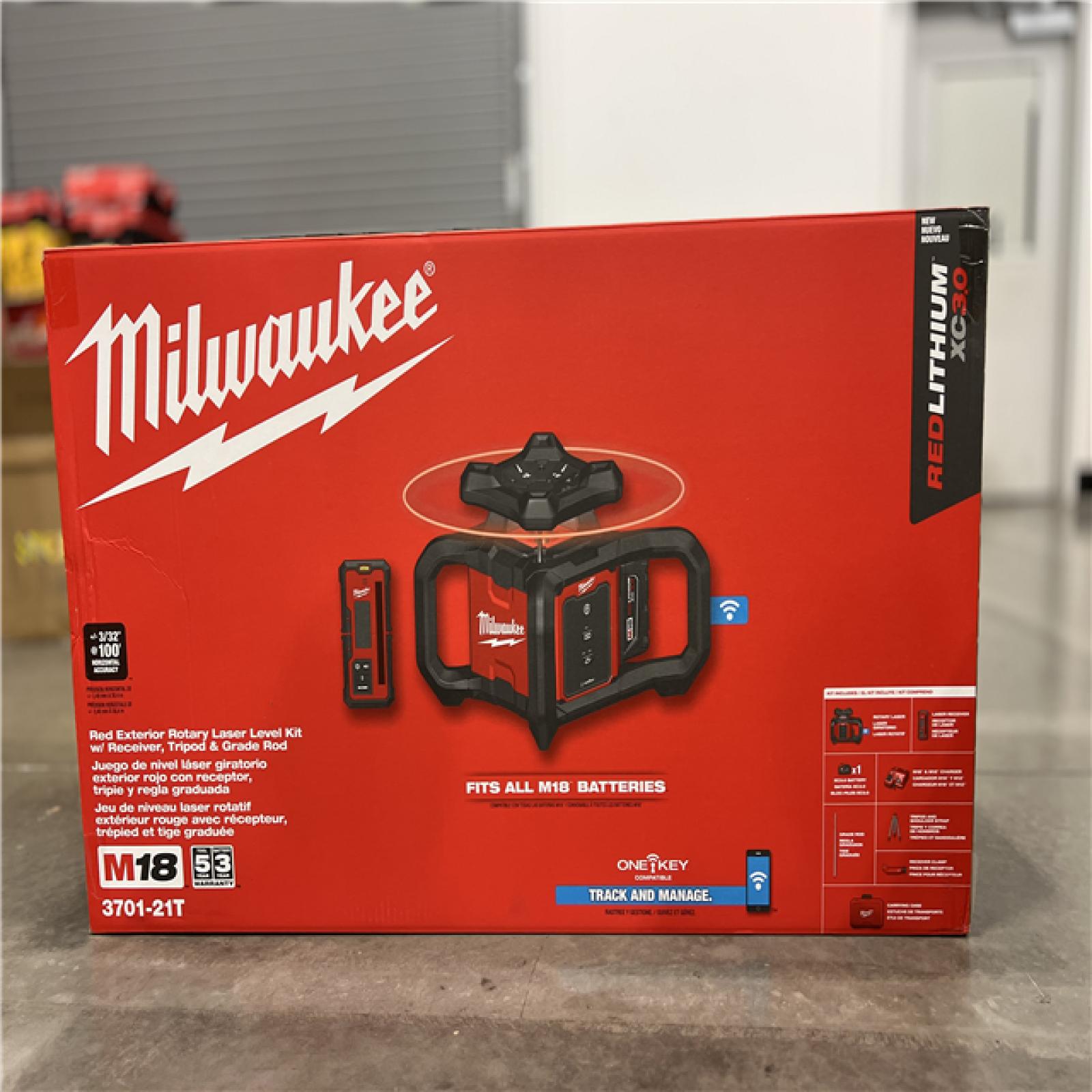 NEW! - Milwaukee M18 2000 ft. Red Exterior Rotary Laser Level Kit with Receiver, Receiver Clamp, Tripod, and Grade Rod