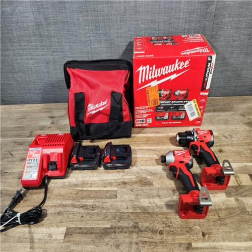 HOUSTON LOCATION - AS-IS Milwaukee M18 18V Lithium-Ion Brushless Cordless Compact Drill/Impact Combo Kit (2-Tool) W/(2) 2.0 Ah Batteries  Charger & Bag