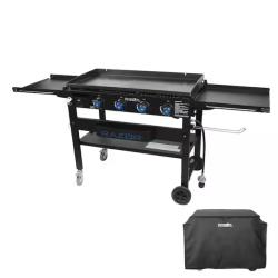 DALLAS LOCATION - Razor 37 in. 4-Burner Portable Propane Gas Griddle Flat Top Grill in Black with Foldable Shelves and Cover PALLET-(4 UNITS)