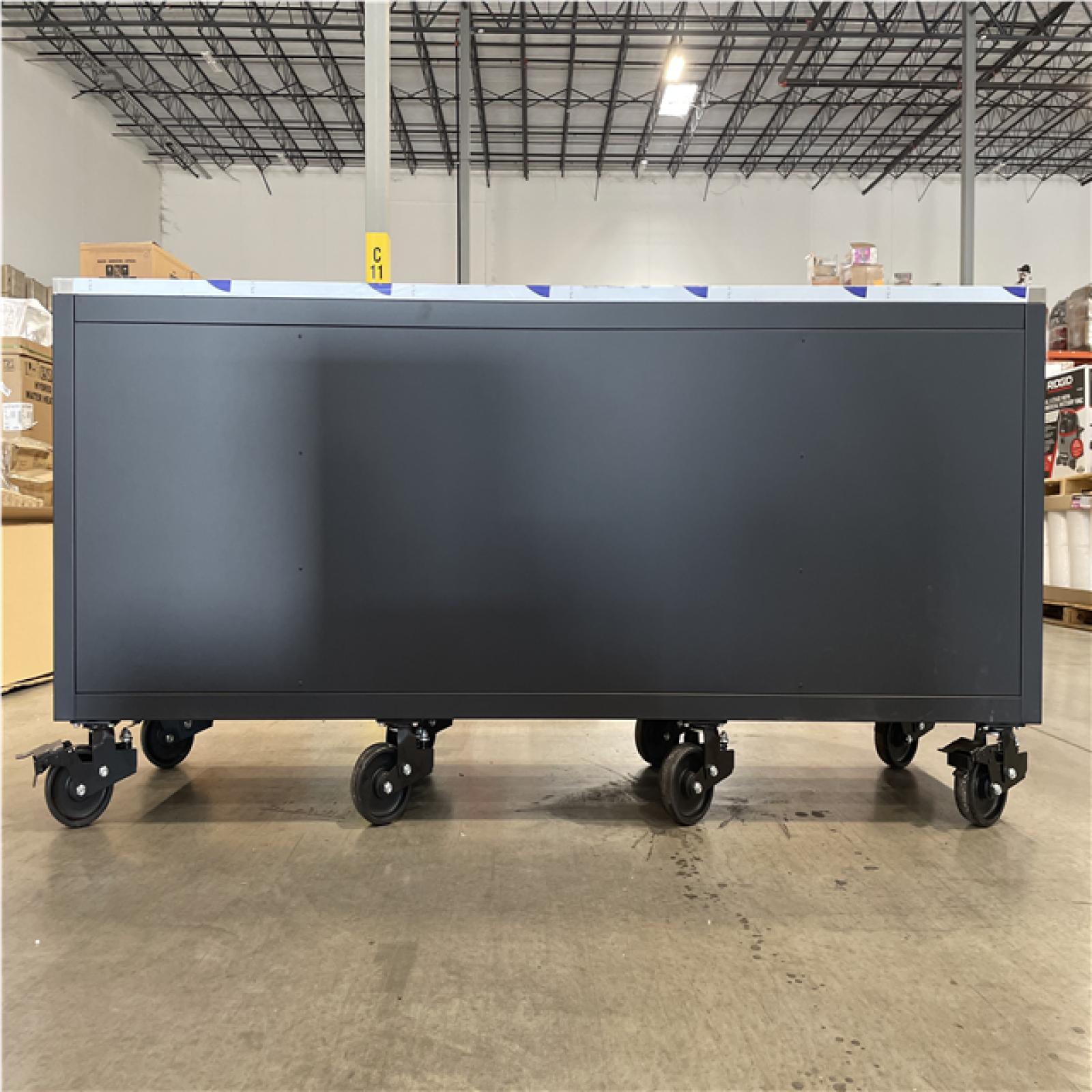 DALLAS LOCATION- AS-IS HUSKY 96 in. W x 24 in. D 16-Drawer Heavy-Duty Mobile Workbench Matte Black/Stainless Steel Top