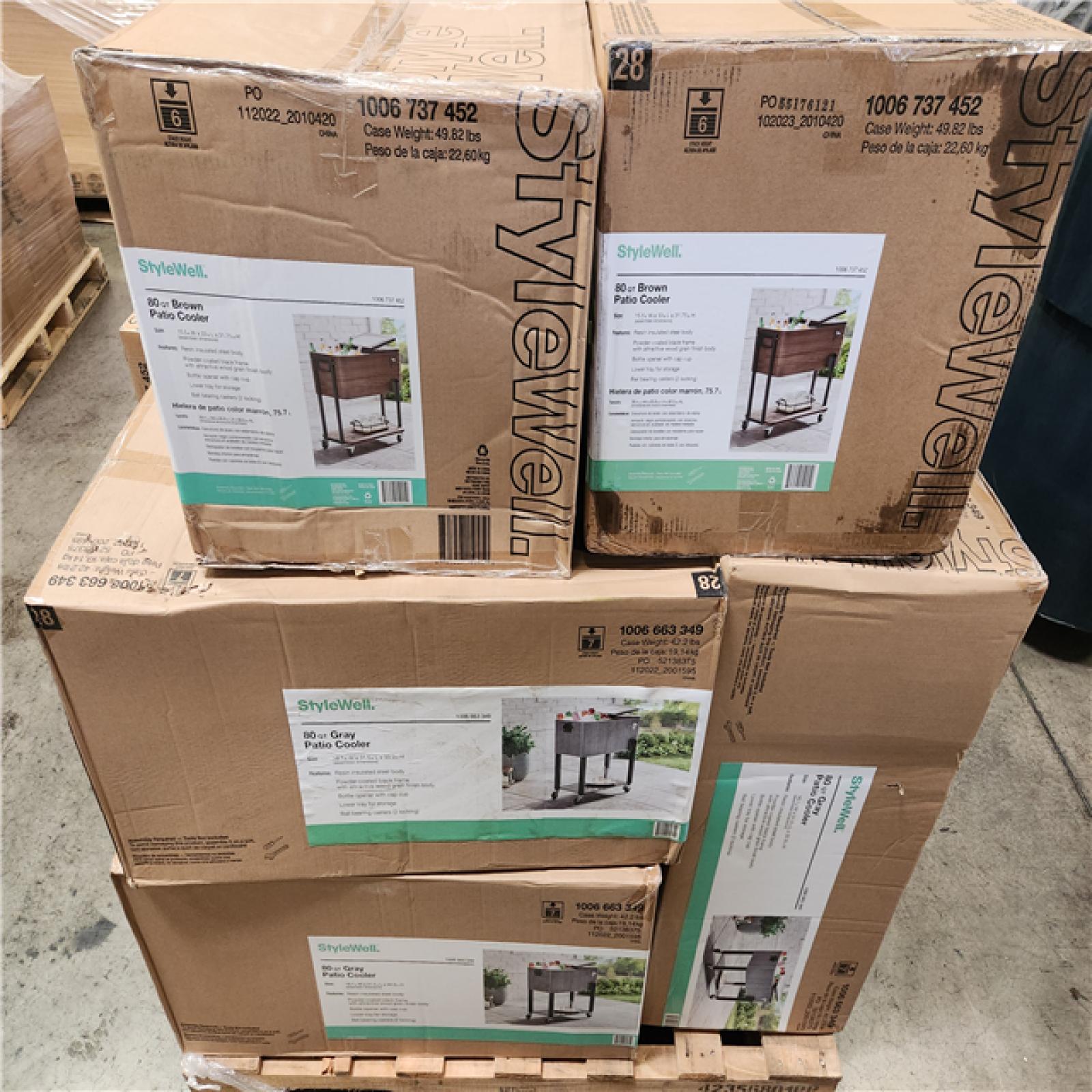Phoenix Location StyleWell 80 Qt. Brown Woodgrain Cooler with Black Pallet (8-Total)