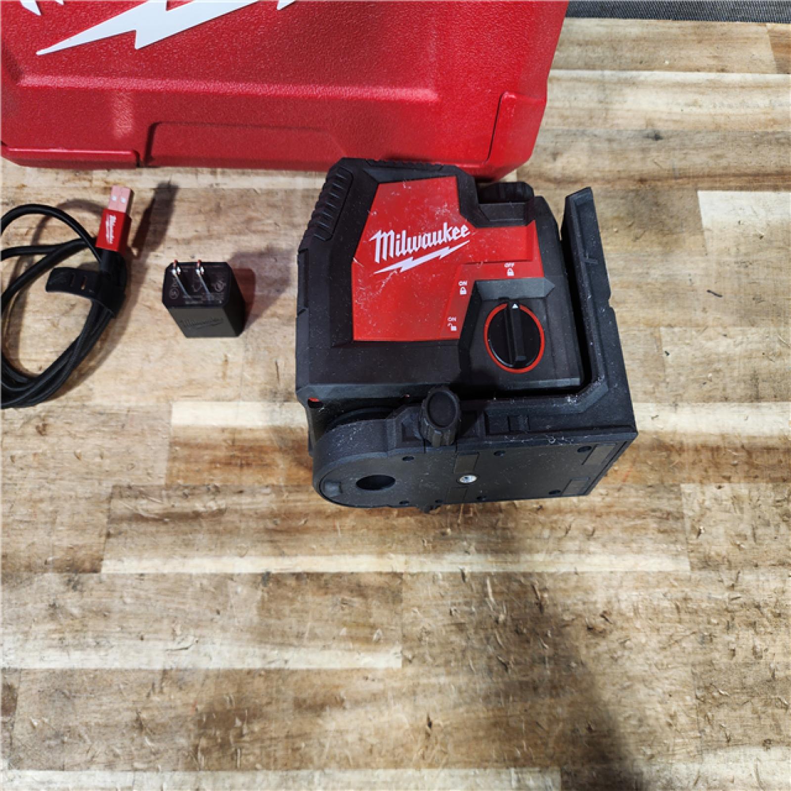 HOUSTON LOCATION - AS - IS Milwaukee Green 100 ft. Cross Line and Plumb Points Rechargeable Laser Level with REDLITHIUM Lithium-Ion