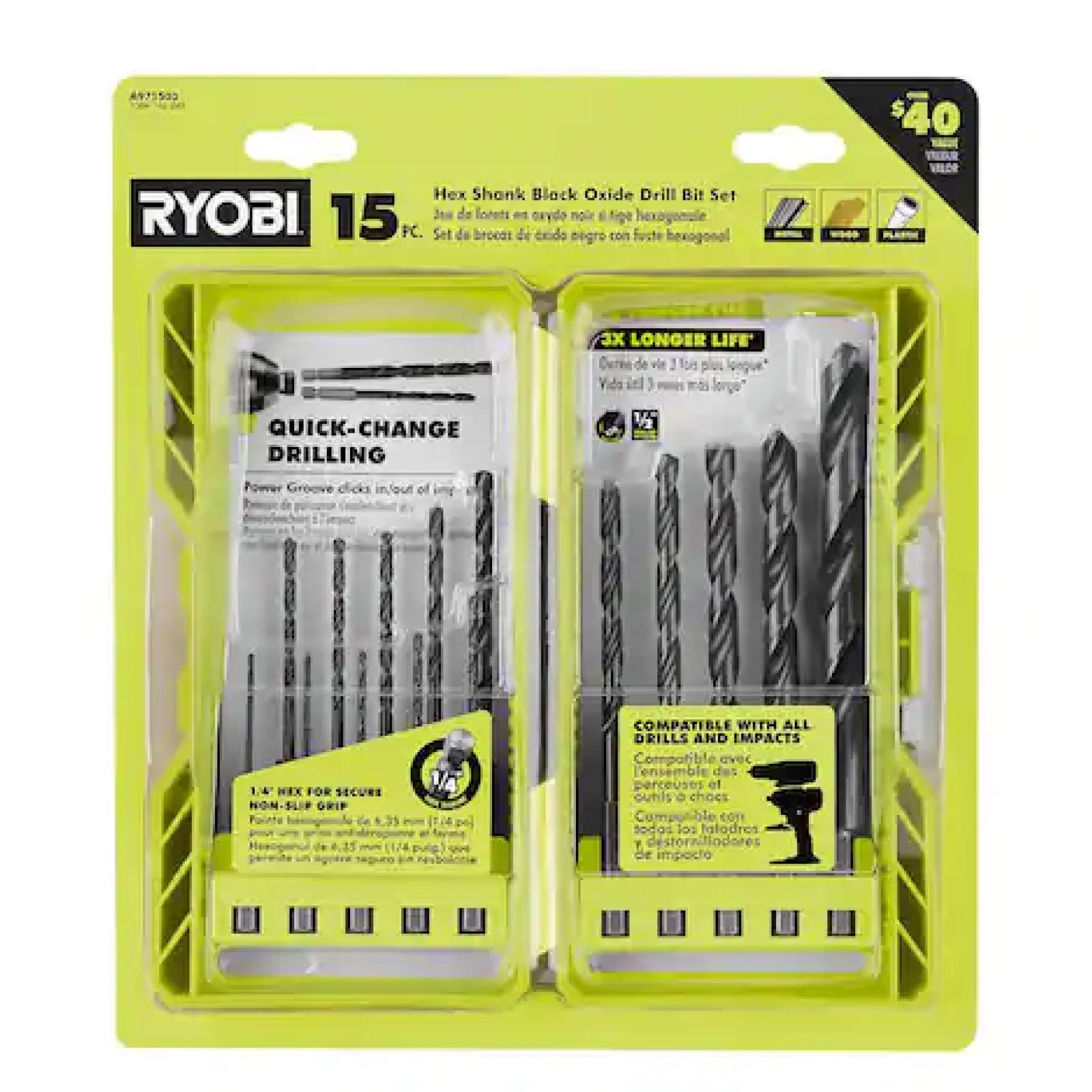 DALLAS LOCATION- NEW!- RYOBI Black Oxide Hex Shank Twist Drill Bit Set (6 UNITS)
