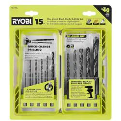 DALLAS LOCATION- NEW!- RYOBI Black Oxide Hex Shank Twist Drill Bit Set (6 UNITS)