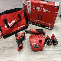 AS-IS Milwaukee FUEL 12V Lithium-Ion Cordless 3/8 in. Ratchet and 1/4 in. Impact Driver Kit