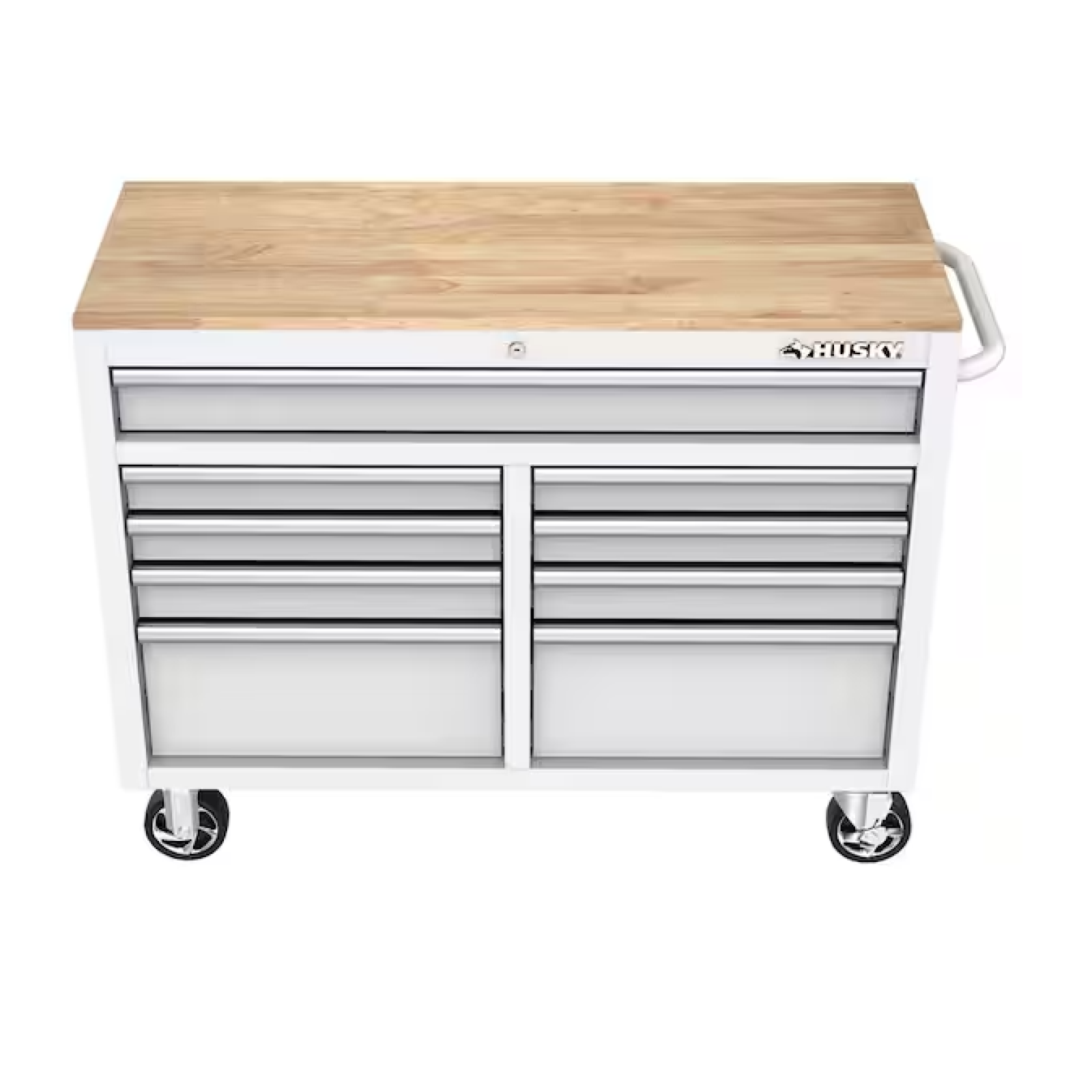 DALLAS LOCATION- AS-IS Husky 46 in. W x 18 in. D 9-Drawer Gloss White Mobile Workbench Cabinet