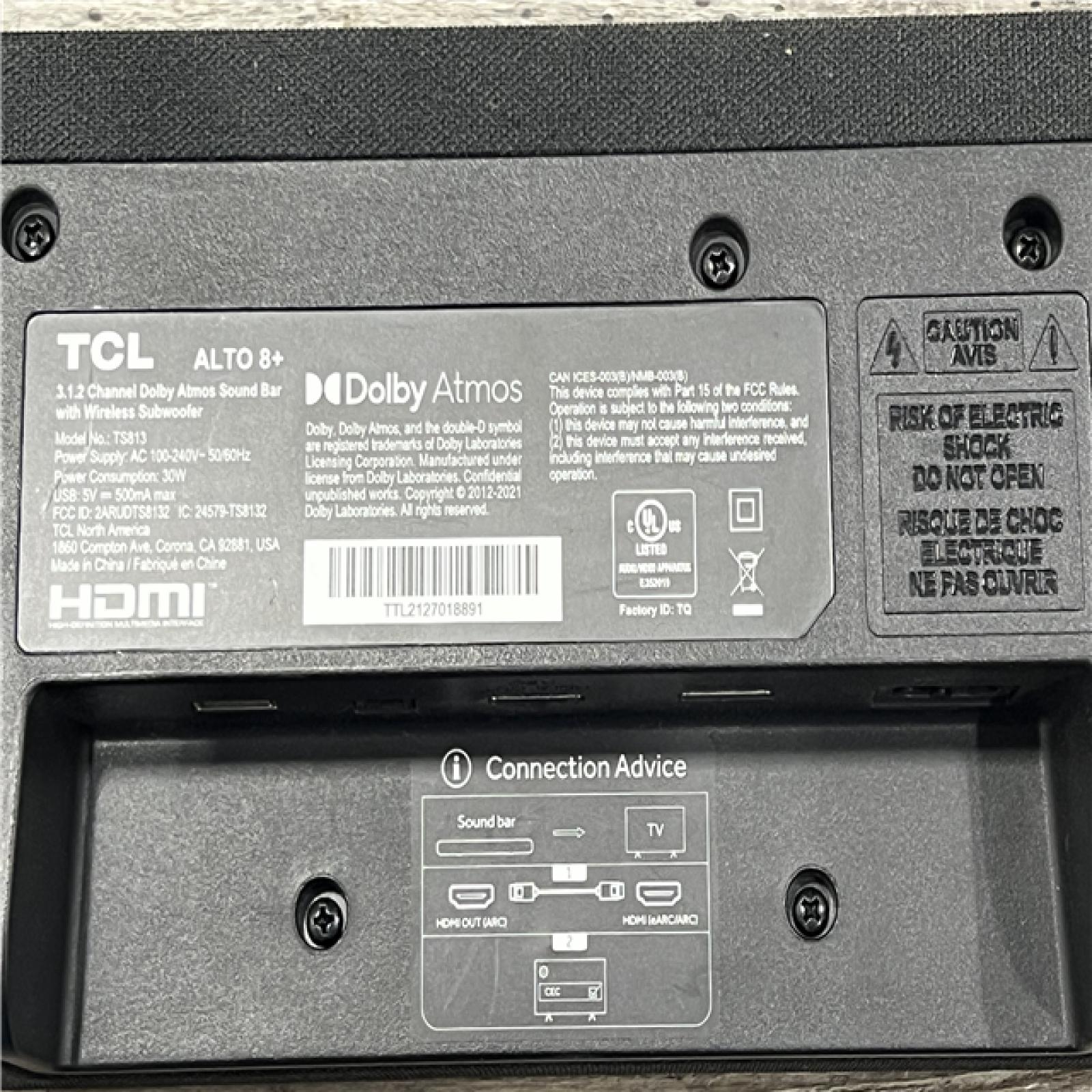 AS-IS TCL Alto 8 Plus 3.1.2 Channel Dolby Atmos Smart Sound Bar with Wireless Subwoofer – TS8132