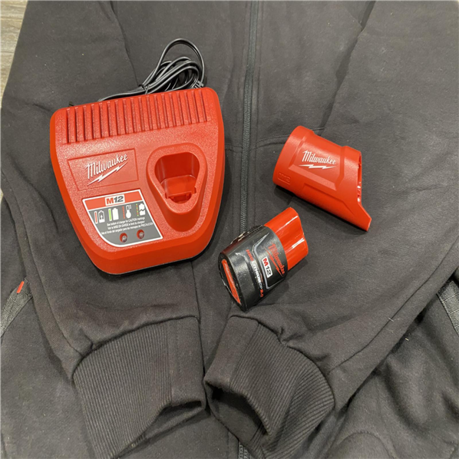 AS-IS  Milwaukee Men's Medium  12-Volt Lithium-Ion Cordless Black Heated Jacket Hoodie Kit