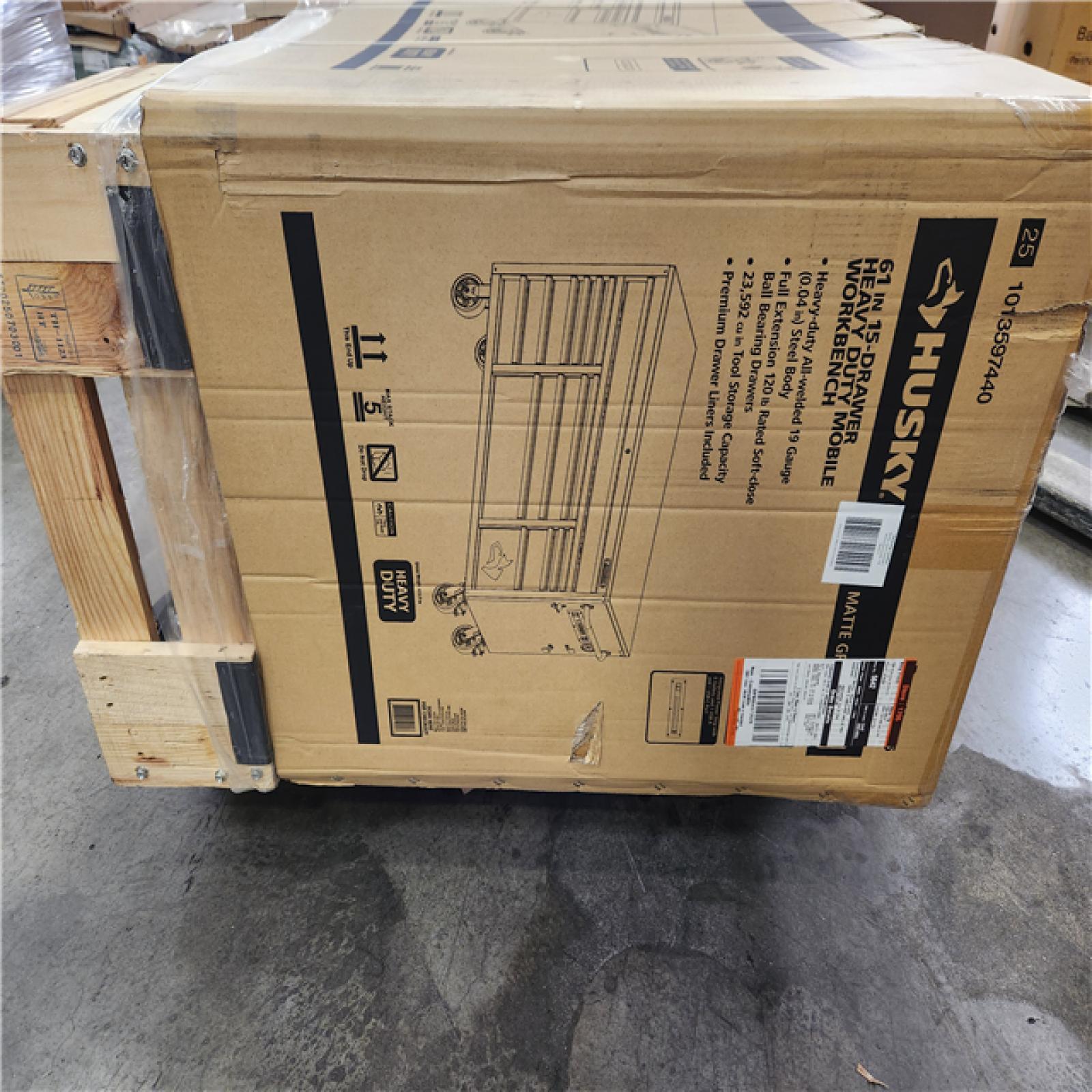 Phoenix NEW Husky Heavy Duty 61 in. W x 23 in. D 15-Drawer Matte Gray Mobile Workbench Cabinet with Solid Wood Top (SEALED)