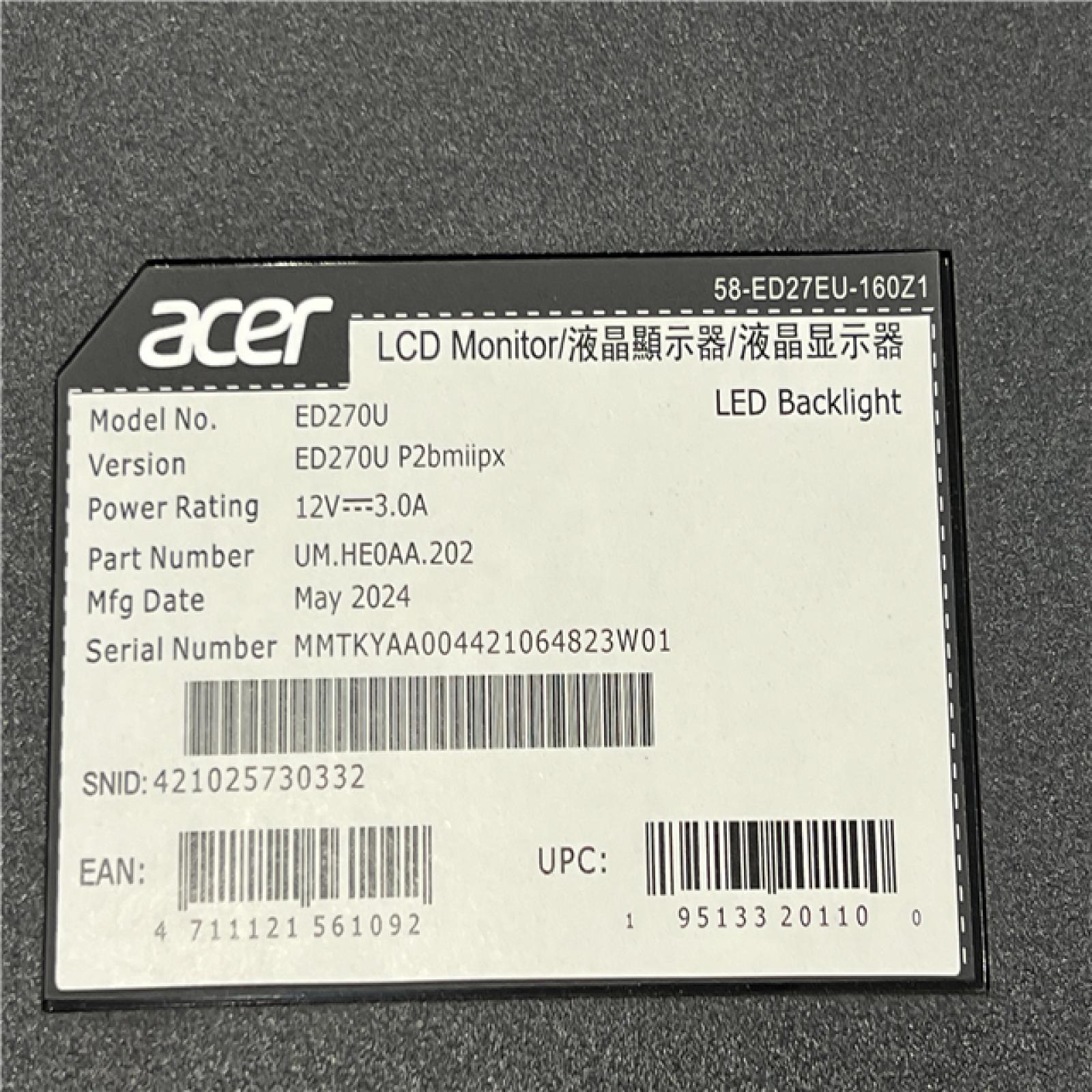 AS-IS Acer Nitro ED270U - 27 Monitor
